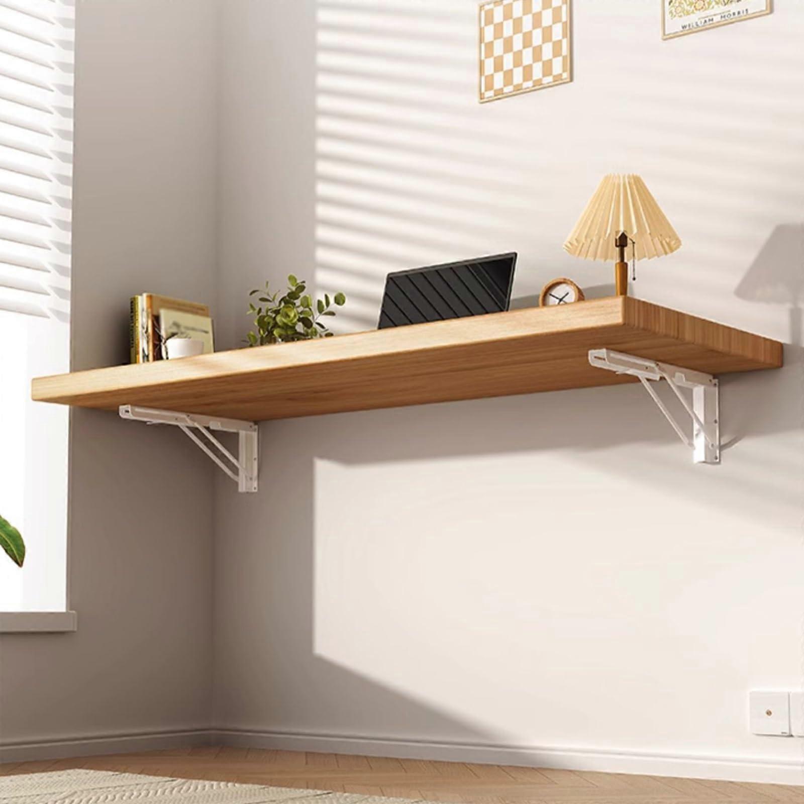 Wall Mounted Folding Table 120x40cm, Foldable Wall Desk with Solid Wood  and Triangular Support for Small Spaces
