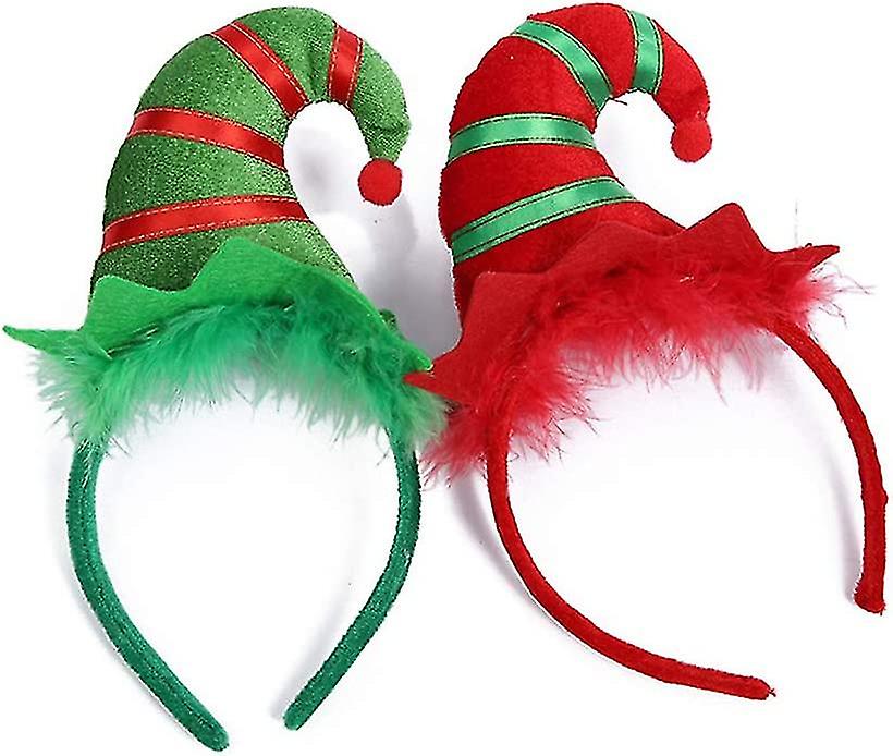 2 Pieces Christmas Headbands,multicolored Elf Hat Headband With 3d Hat Designs For Christmas And Hol