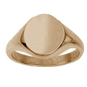 9ct Rose Gold 14x12mm solid plain oval Signet Ring Size W