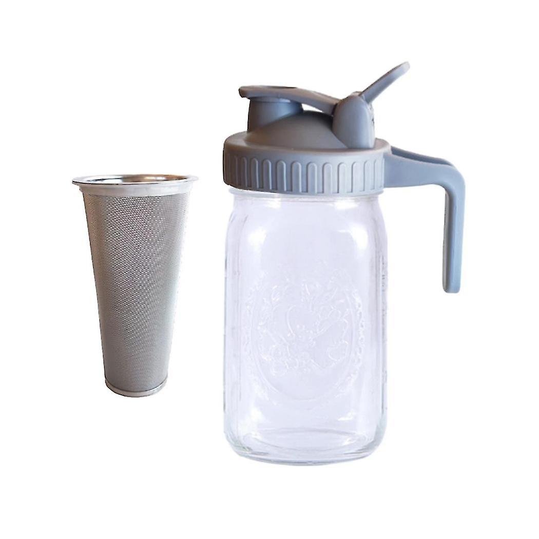 Cold Brew kaffetrakter mugge, 32 oz tykt tutlokk med håndtak og rustfritt stålfilter for islagt