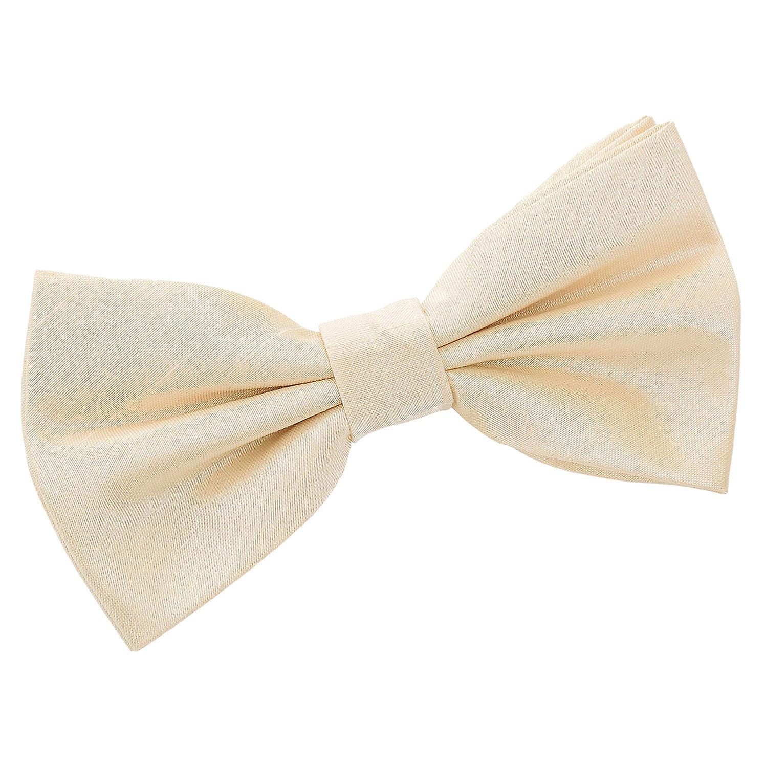 Beige Plain Shantung Pre-Tied Bow Tie