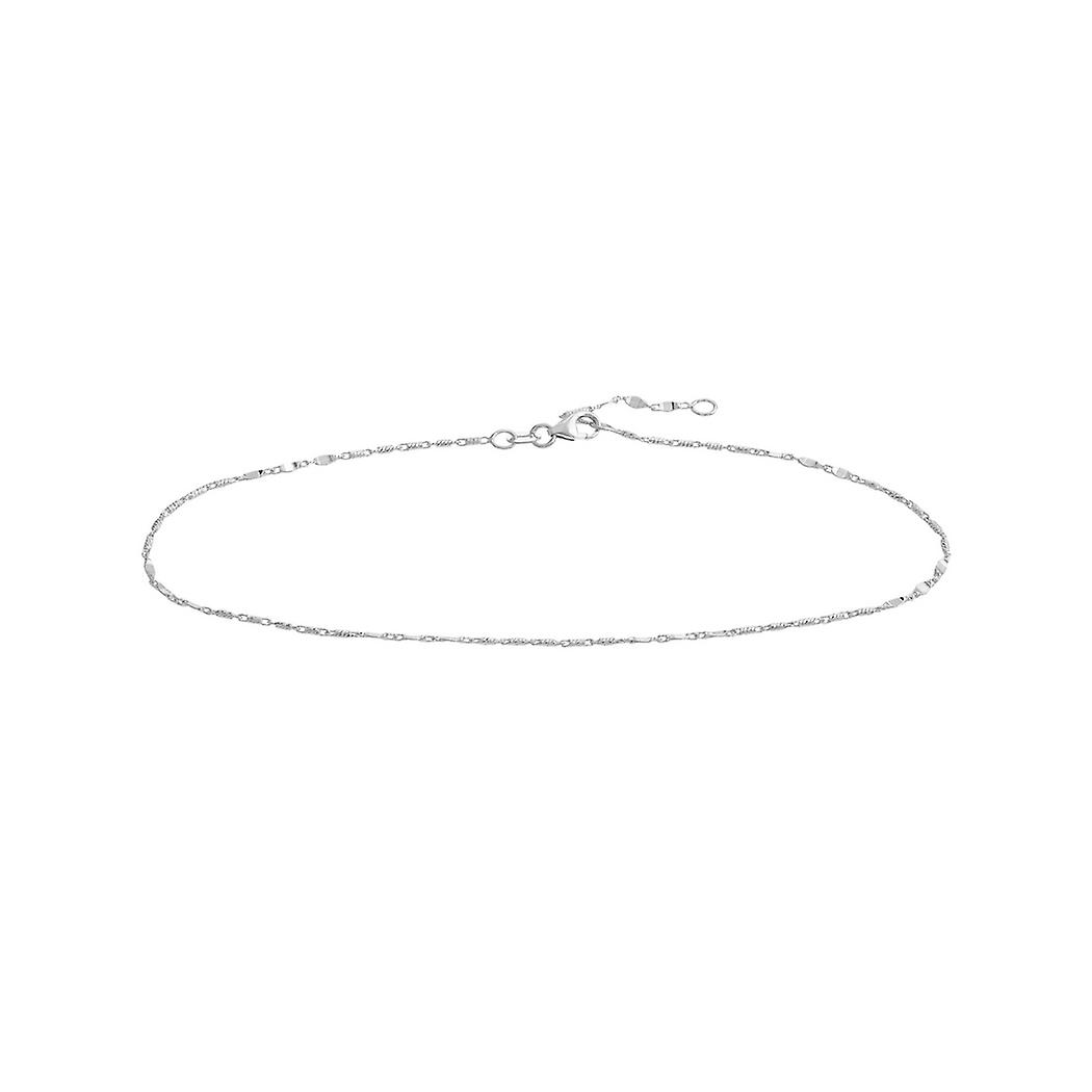 14k White Gold 3flat Stations and 0.95mm Sparkle Cut Barel Adjustable Ank 10 Inch Anklet for Women