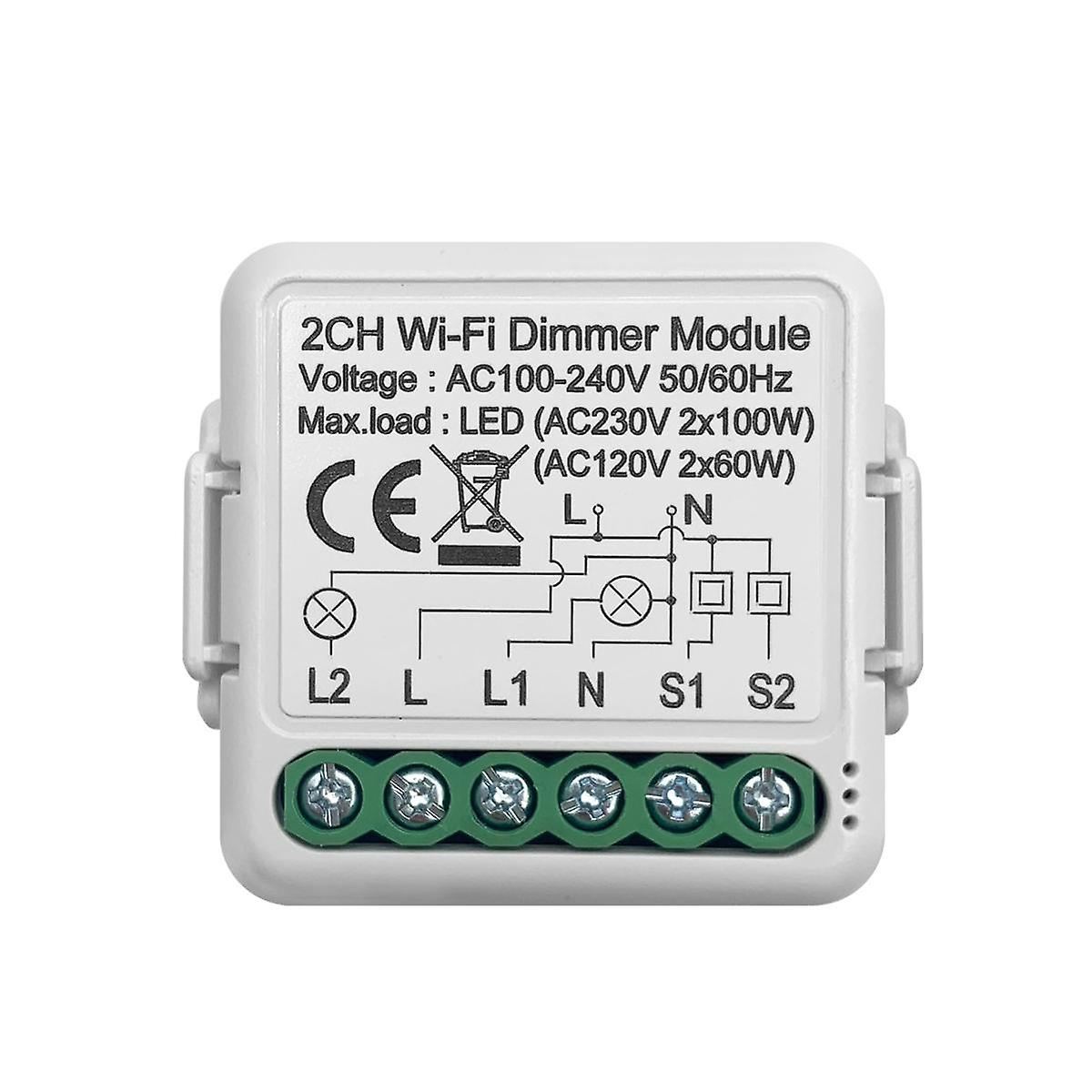 Tuya Wifi Smart Dimmer Switch Module 10A Support 2 Way Control 2 Gang Compatible for Google Home Al