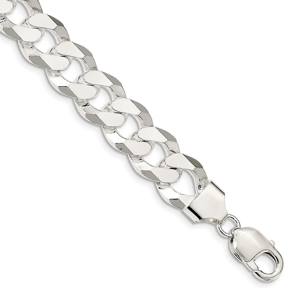 925スターリングシルバー14mm斜め縁石チェーンブレスレットリンク-女性と男性のためのブレスレット - 長さ:8から9