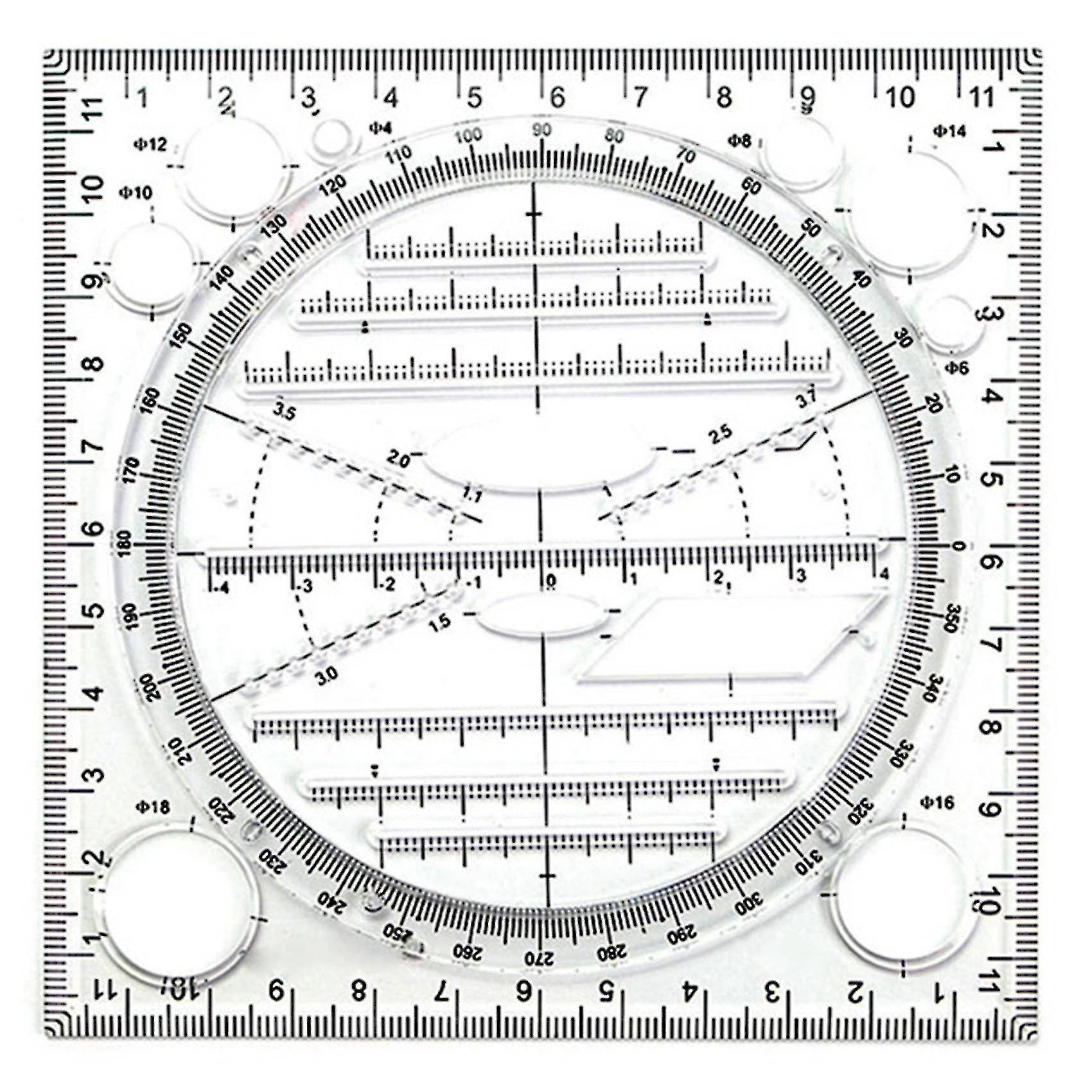Multifunctional Drawing Template, Geometric Drawing Tool, Measuring Ruler, Rotatable