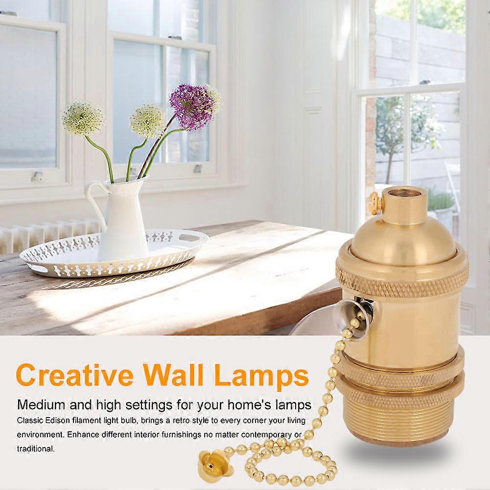 Vintage Copper E27 Lamp Holder Socket, 34mm with Zipper Switch