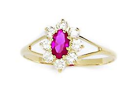 Bague en or jaune 14 carats avec zircone cubique rouge, taille 5,5, ovale, fleur
