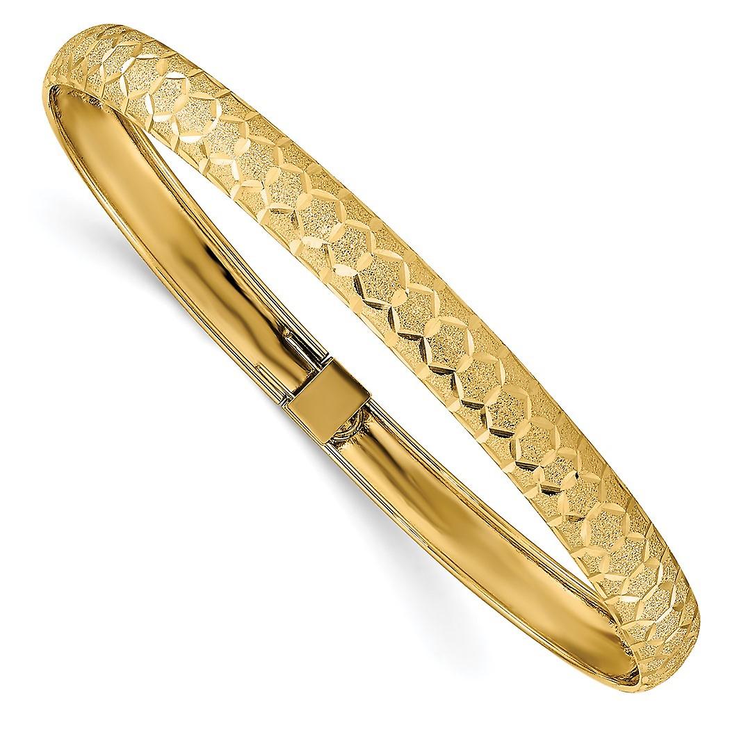 6.5mm 10k Solid Yellow Gold Hexagonal Design Sparkle Cut Flexible Bangle Bracelet Cuff-Bracelet for Women