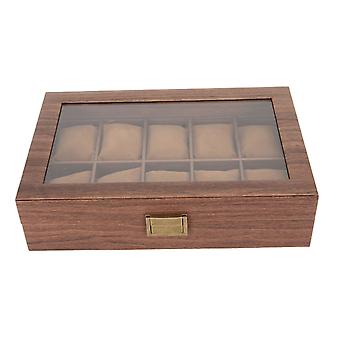 Houten horlogedoos vitrine PU lederen opbergorganisator met glazen bovenkant Verwijderbare kussens Valentijnsdag cadeau 10 sleuf