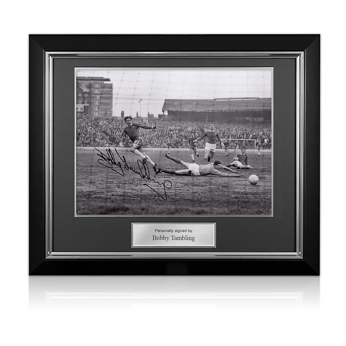 Bobby Tambling Signed Chelsea Football Photo: Goal vs West Brom. Deluxe Frame
