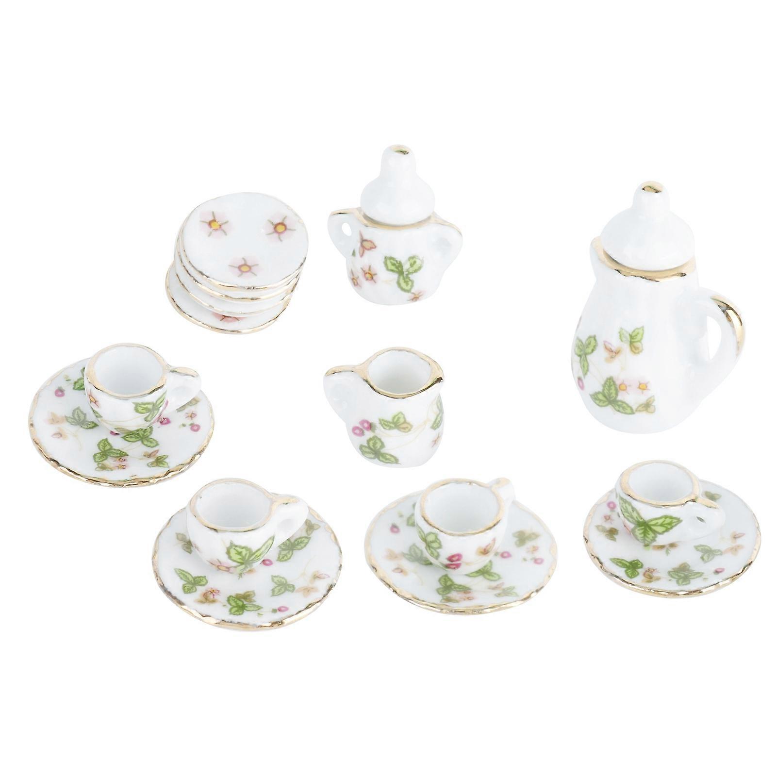 15pcs 1/12 Ceramics Tea Cup Set Dollhouse Decoration Simulation Mini Kitchen AccessoriesClover Pattern A-B