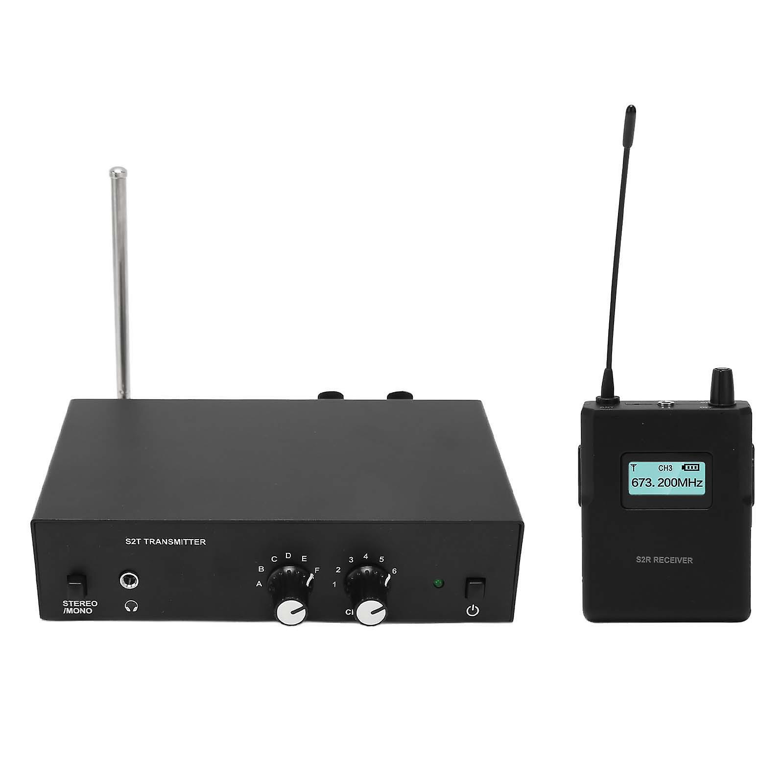 UHF Stereo Wireless Monitor System 863‑865MHz Wireless Monitor Transmitter Receiver with Earphone 100‑240V US Plug 