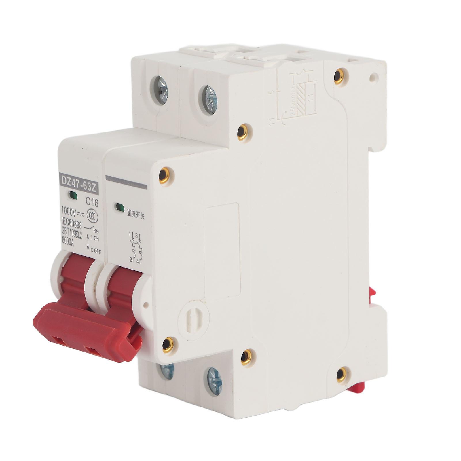 Rankomu2 P Circuit Breaker Mini Circuit Breaker 2P Low Voltage 16A DC 1000V, 6000A Breaking Capacity, DIN Rail Mount