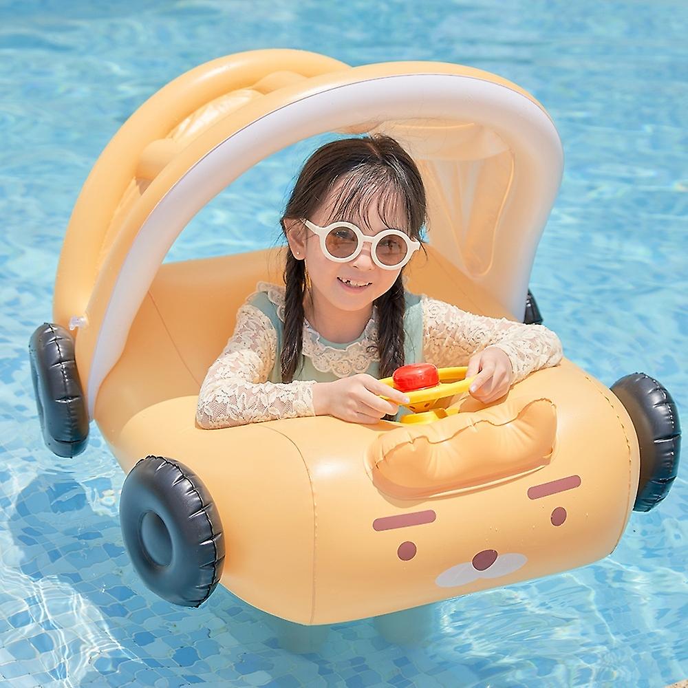 Car Shape Inflatable Pool Float Swimming Ring Swimming Ring With Awning(Yellow)