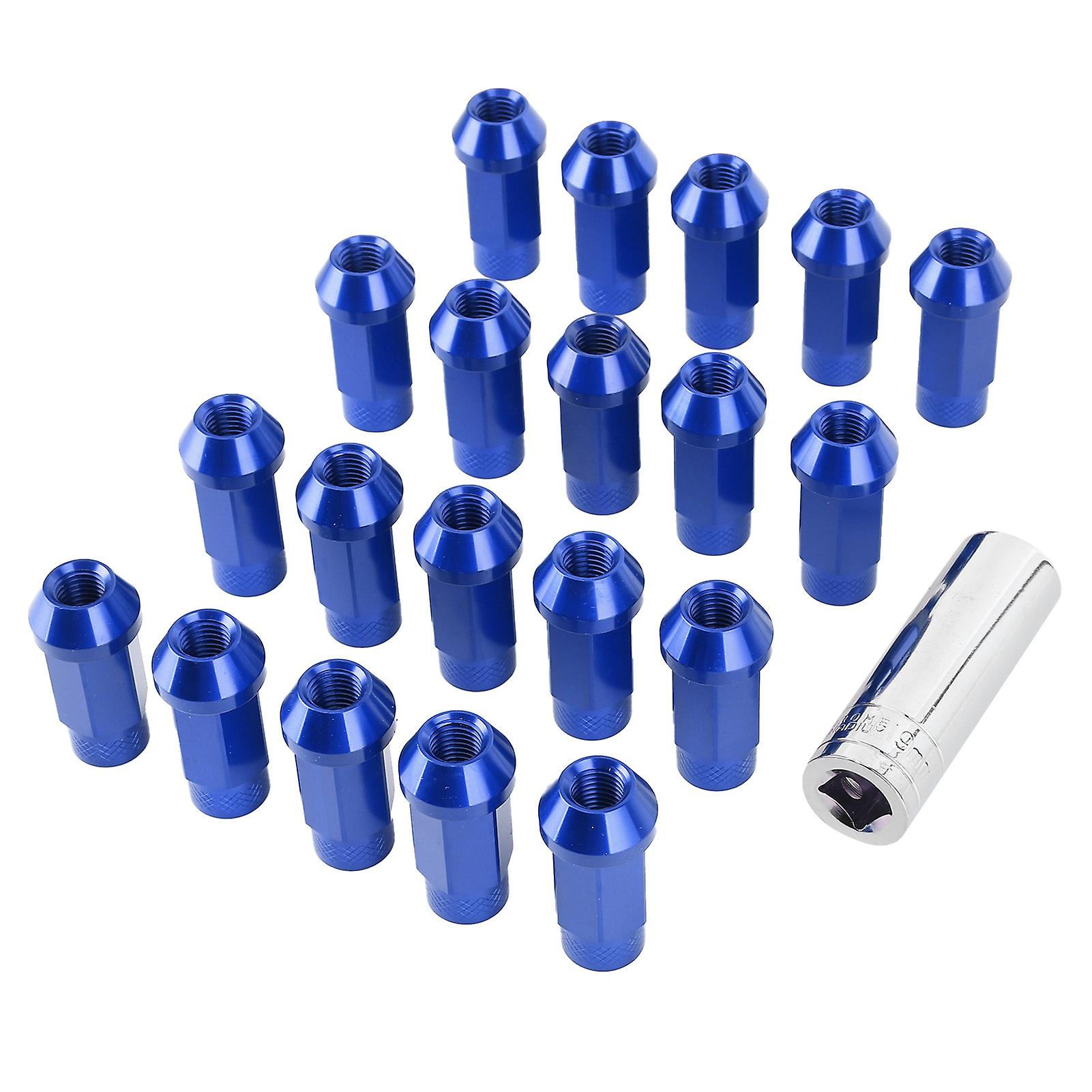 20Pcs 50mm Wheel Lug Hub Nuts Universal M12x1.5 Thread Aluminium Alloy W/Mounting SocketBlue