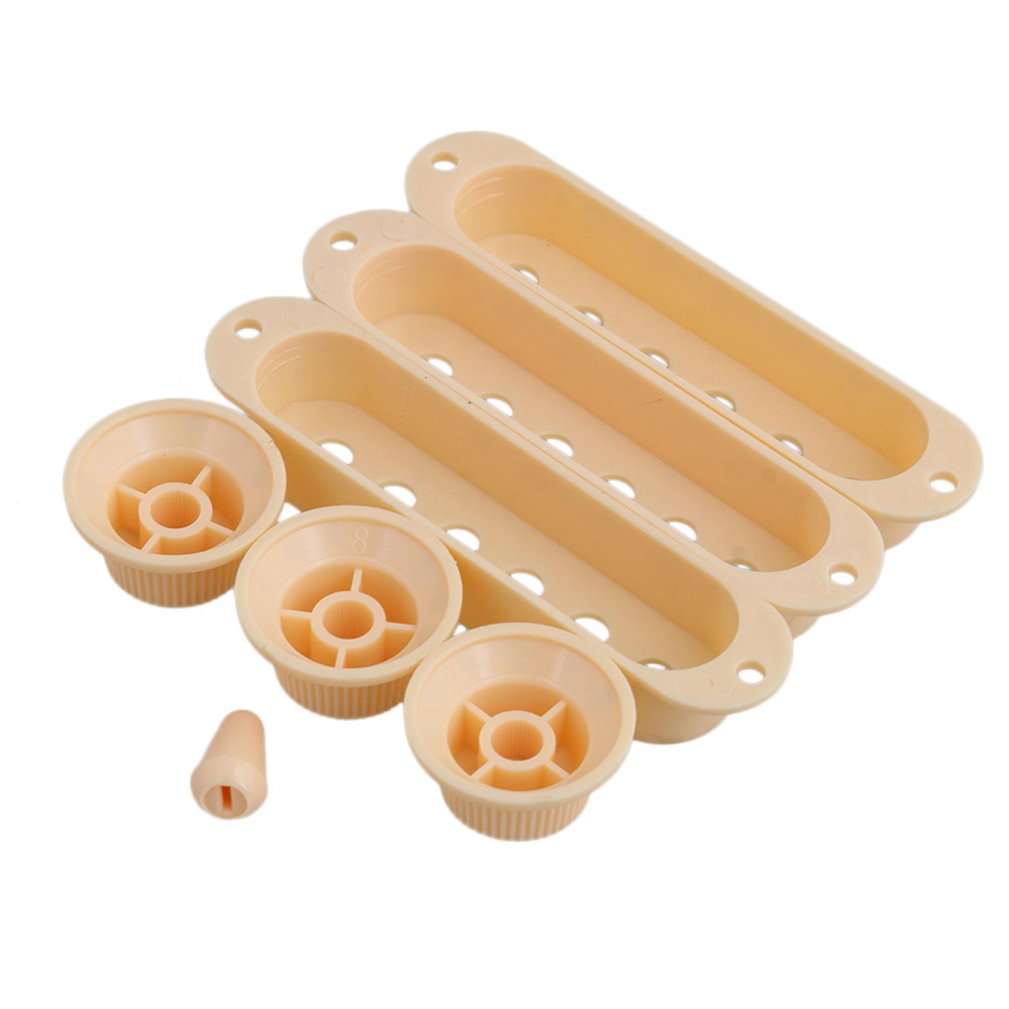 10 x Guitar Cream Plastic Single Coil Pickup Covers 48/50/52 + Volume Tone Knobs