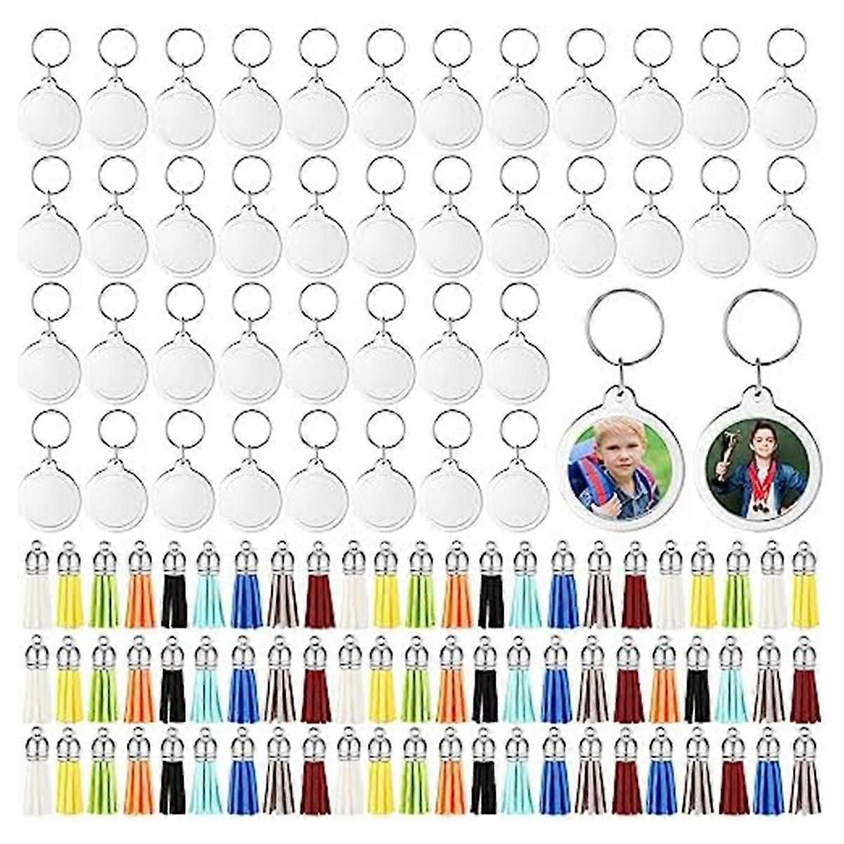 Acrylic Photo Frame Keychain with Tassels Charms Photo Insert Keychain Clear Frame Keyrings Blank for DIY Round