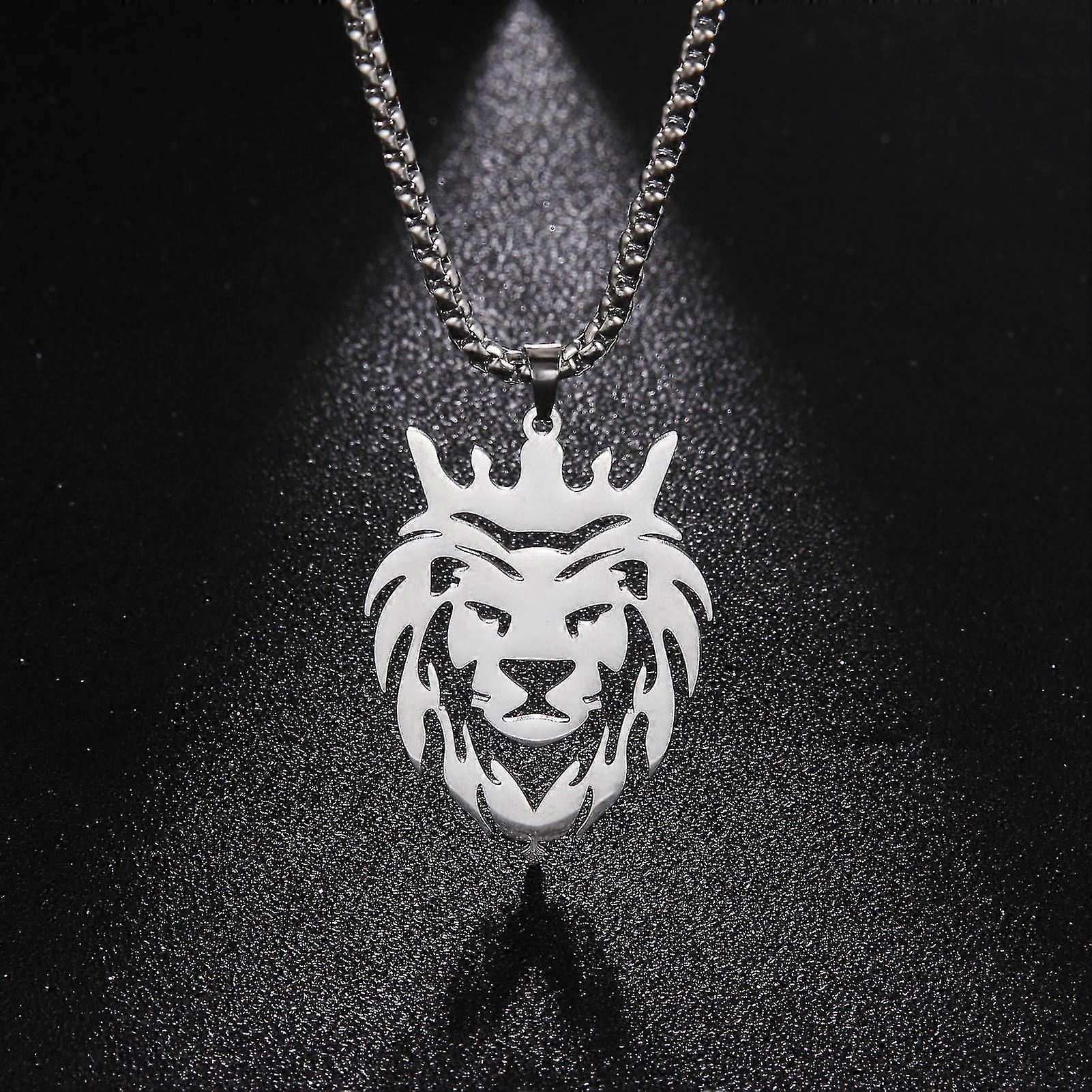 OIDEA Men's Stainless Steel Gothic Lion Head Pendant Necklace - Gold Tone Africa Map Design, 22" Chain
