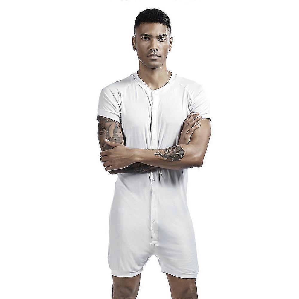 Herren Kurzarm Onesie Button Down Jumpsuit Pyjamas Stretchy Workout Trainingsanzug