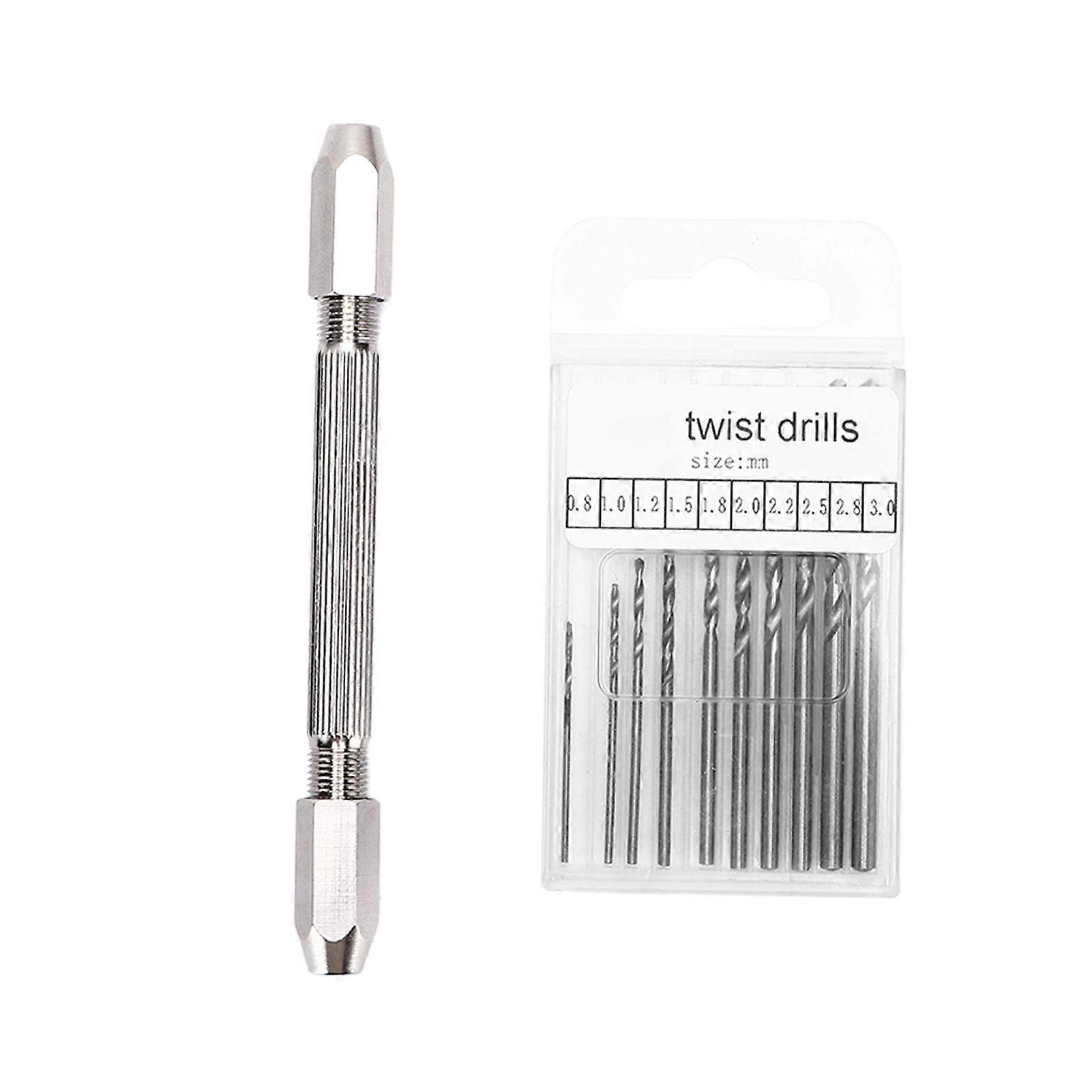 Double Hand Drill Rust Proof Durable 2 Collet Design 3 Jaw Collet Ergonomic Handle with Twist Bit Hand Drill Set