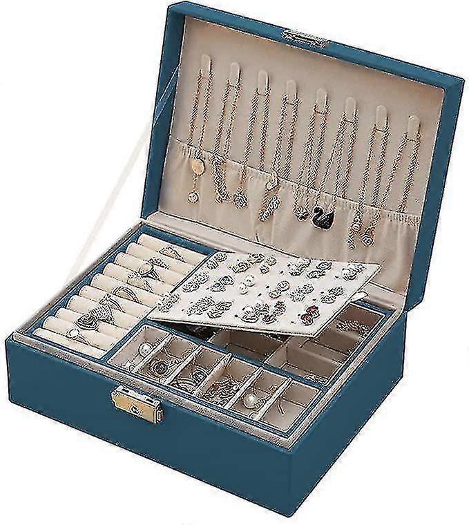 double-layer lockable jewelry box, large-capacity storage box