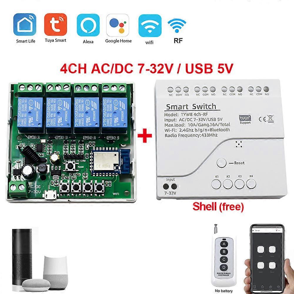 4CH Tuya WiFi Wireless Relay Modul Deschizător de ușă de garaj Comutator de temporizator Smart APP Telecomandă Voce pentru Google Home Alexa