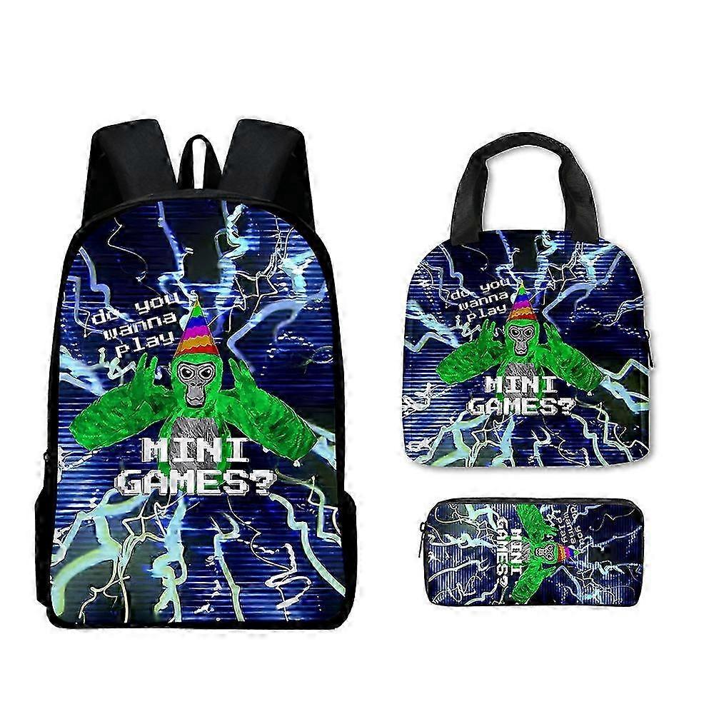 Gorilla Tag Printed 3Pcs/Set Kids Back To School Backpack Book Bag Rucksack+Lunch Bags+Pencil Case