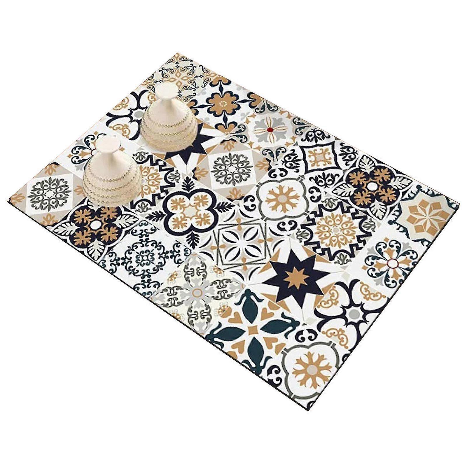 Quick Drying Water Absorption Placemat Vintage Pattern Large Area Tableware Mat For Kitchen Counter Kitchen Gadgets