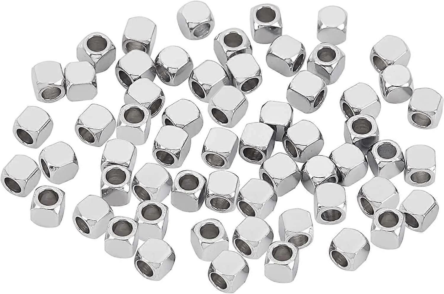 100pc 304ステンレス鋼ビーズキューブステンレス鋼カラー3x3x3mm穴:2mm