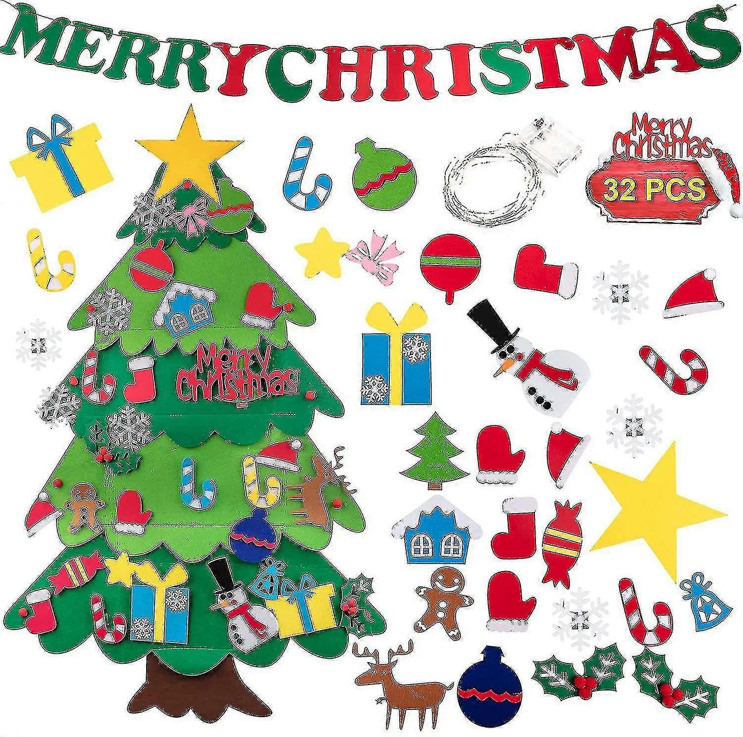 Diy Felt Christmas Tree For Kids, 3.2ft Christmas Tree With 32pcs Detachable