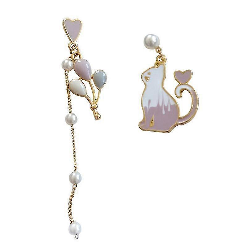asymmetrical balloon kitty shape earring long chain pearl earring temperament ear studs