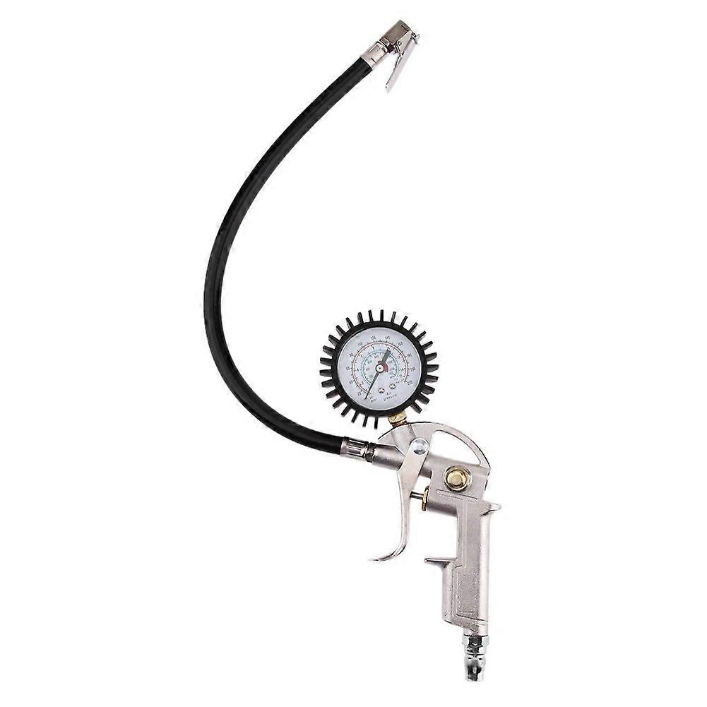 Lock On Chuck Flexible Hose Tire Inflator with Air Pressure Gauge Pistol