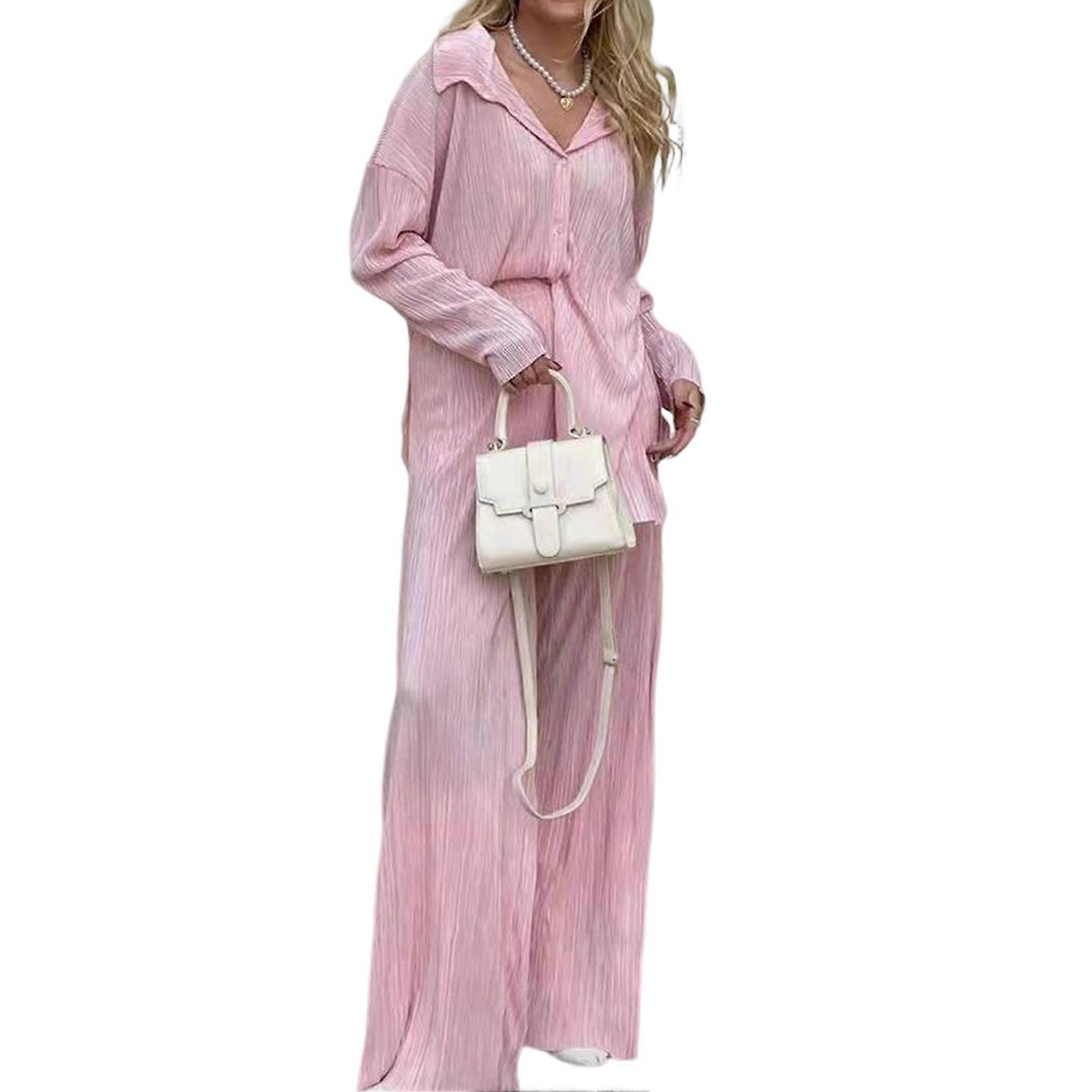 Women\'s Casual Outfits Set High Waist Pleated Pants Sets for Go Shopping Wear