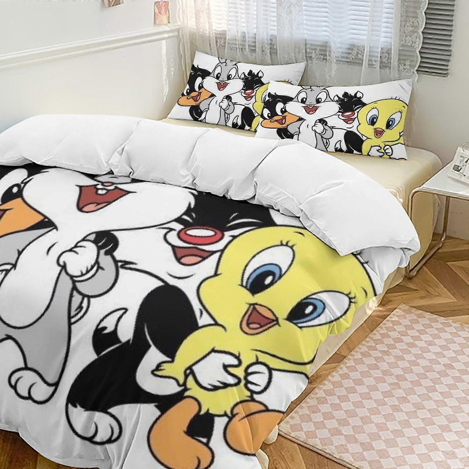 c459 TweetyBird 2 Cama Capa de Edredom Microfibra Conjuntos de Cama Leve 3 Peças Conjuntos de Edredom, 1 Capa de Edredom e 2 Fronhas para Crianças ee459