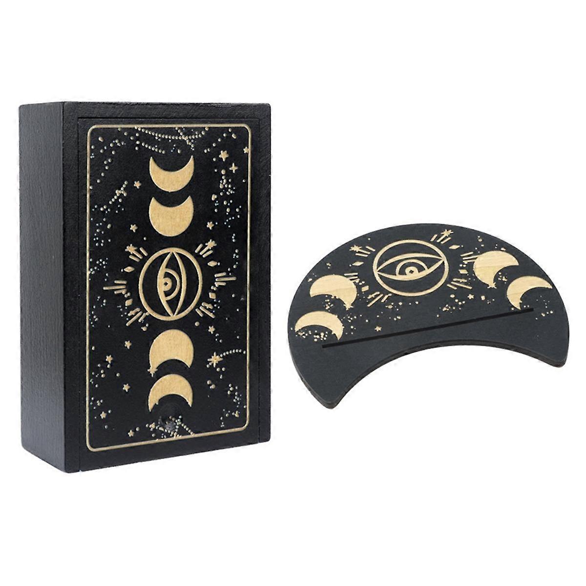 Wooden Tarot Card Case and Stand Holder, Tarot Card Box Fortune Telling Trinket Keepsake Box,Displa