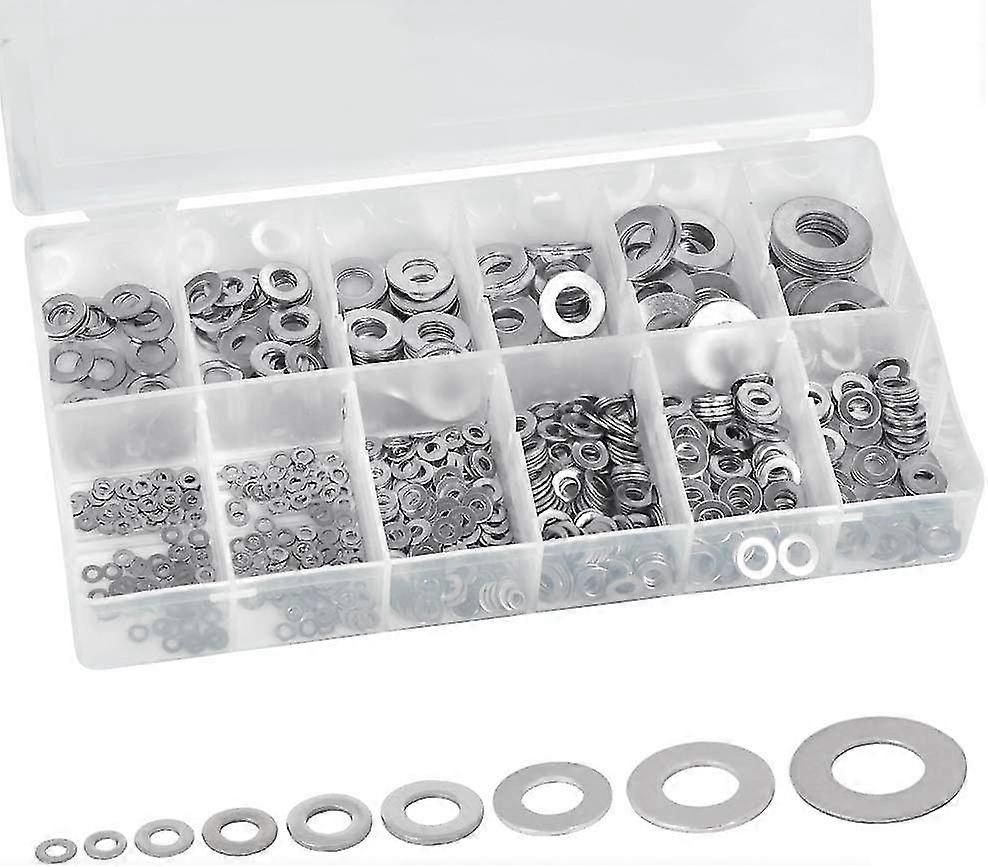 800pcs 10 μεγέθη επίπεδη πλυντήριο από ανοξείδωτο χάλυβα και κλειδαριά πλυντήρια κιτ