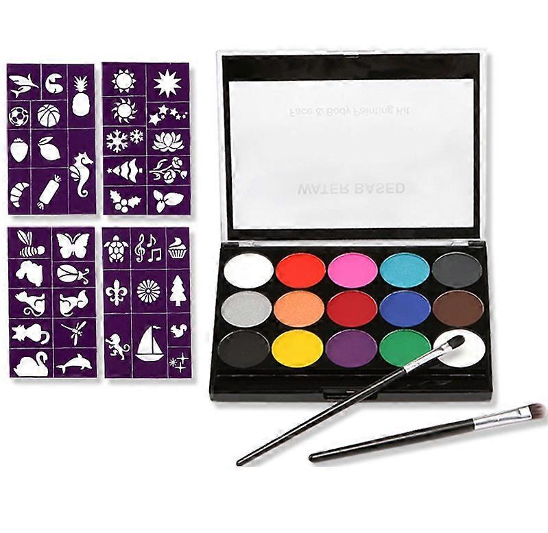 Body Paint Finish Kit 15 Color Professional Palette Washable with 4 Templates