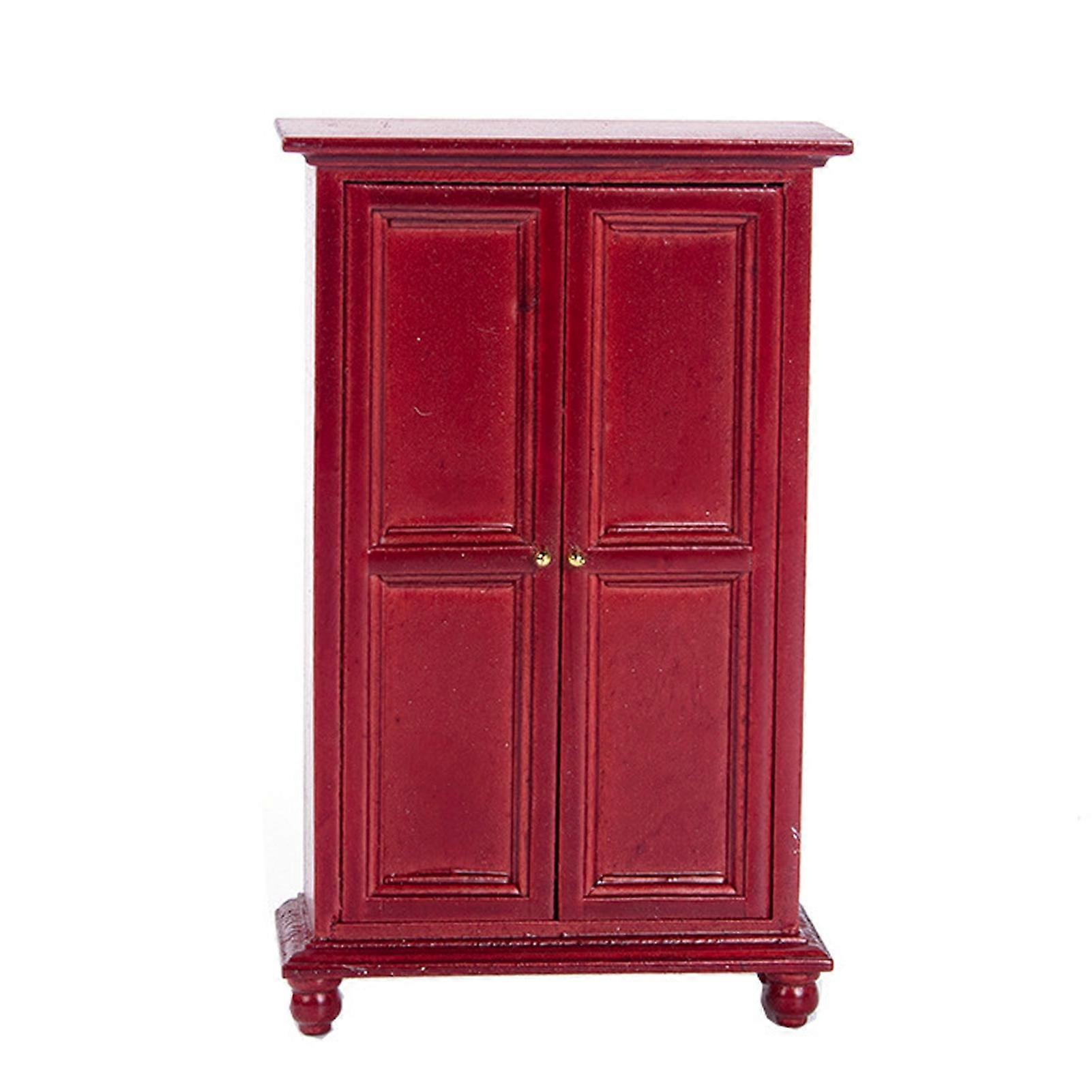 Mini Wardrobe Realistic Multifunctional European Style 1/12 Scale Dollhouse Double Door Wardrobe for Gift