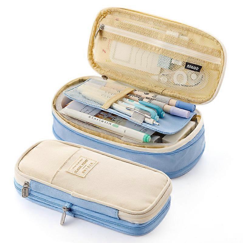 Big Capacity Pencil Pen Case Light Blue