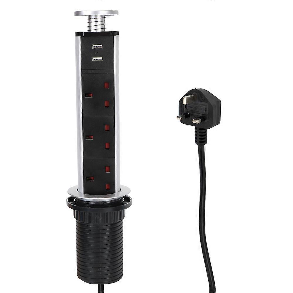 Pull Pop Up Socket Lifting Electrical Power Outlet UK &amp; USB Ports UK Plug Pop Up Socket With USB Charging Table Desktop Socket