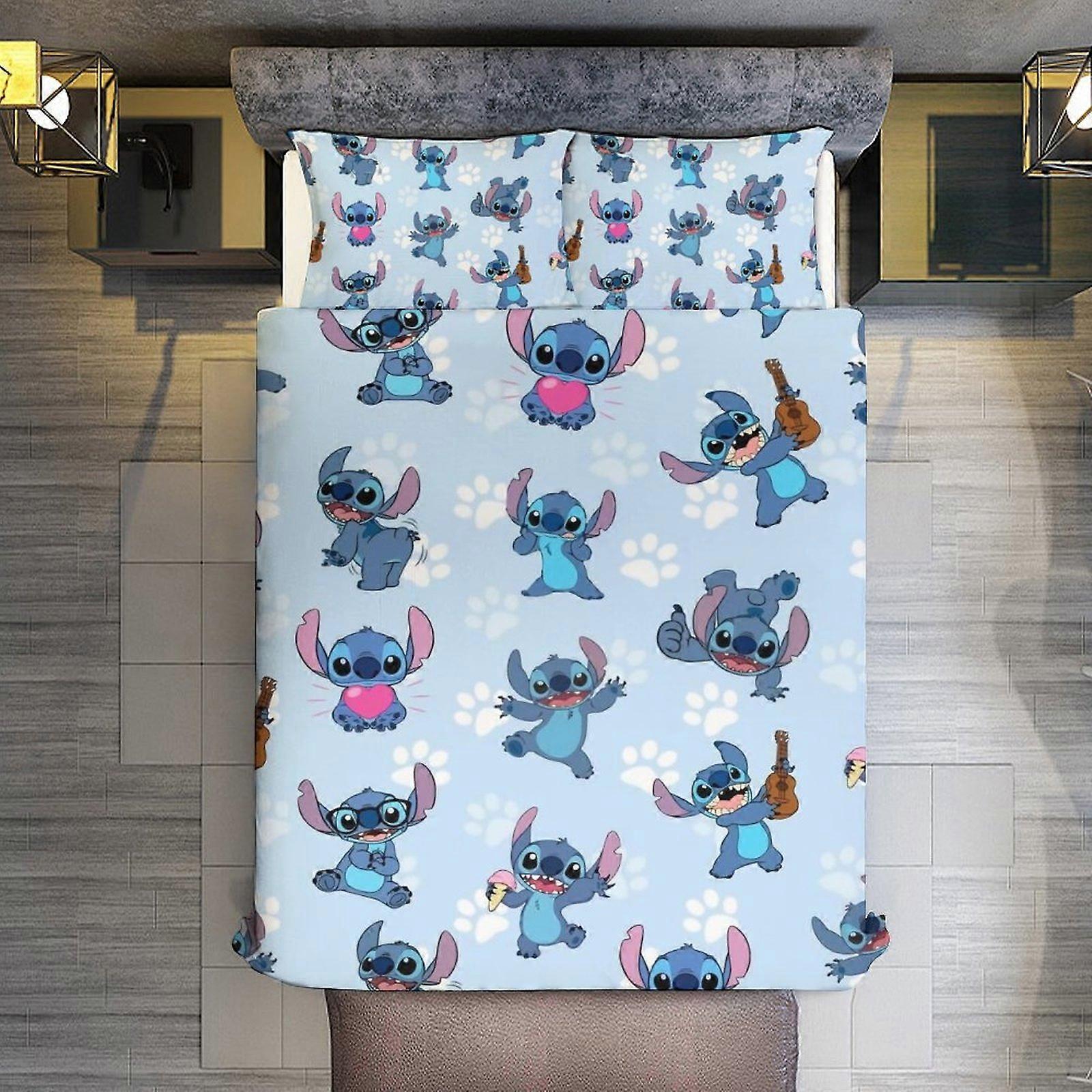 v3264 Bed Sheets Bedding Cute Stitch 3 Pieces Duvet Cover Set Full Size Super Soft Fade Resistant Microfiber 1 Cover with Zipper and 2 Pillowcases,Ea