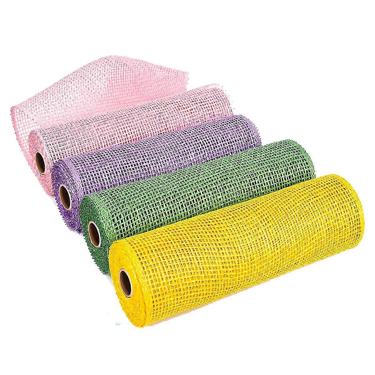 4 10 Inch x 5 Yard Easter Mesh Ribbons Burlap Mesh Ribbon Decor