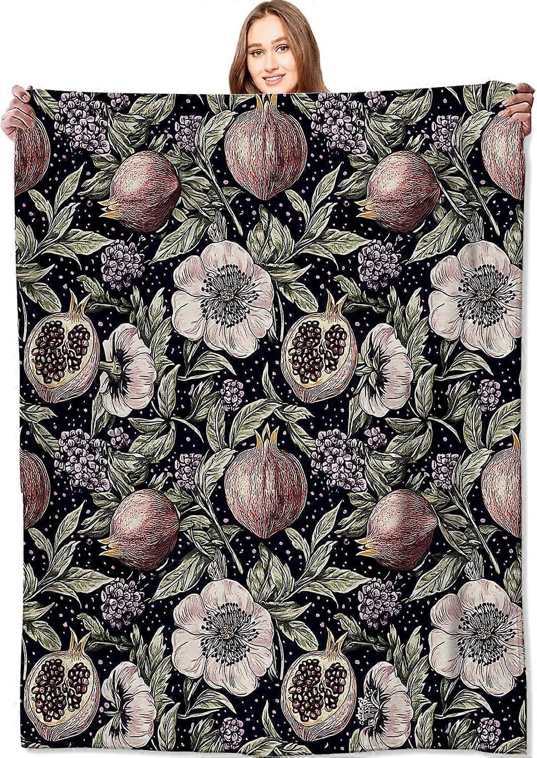 بطانية الرمان بطانيات الفاكهة الصوفية النباتية رمي البطانيات ، هدايا للأطفال امرأة بالغة ، الصوف الناعم خفيف الوزن ، الفن المظلم لأوراق الشجر المورقة ، للأريكة