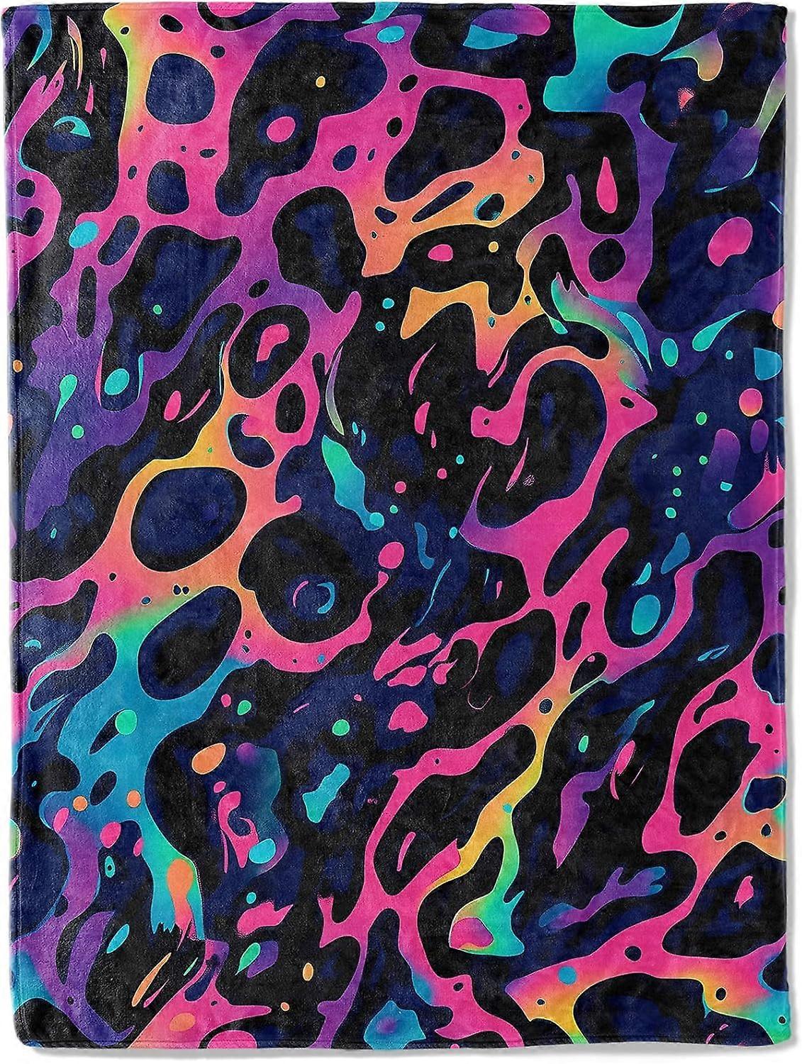 Neon Leopar Flanel Battaniye - Canlı Psikedelik ile Cesur Renkler Soyut Atma - Hafif Yumuşak Rahat Hediyeler Çocuklar Yetişkinler için Battaniyeler, Modern Sanat D