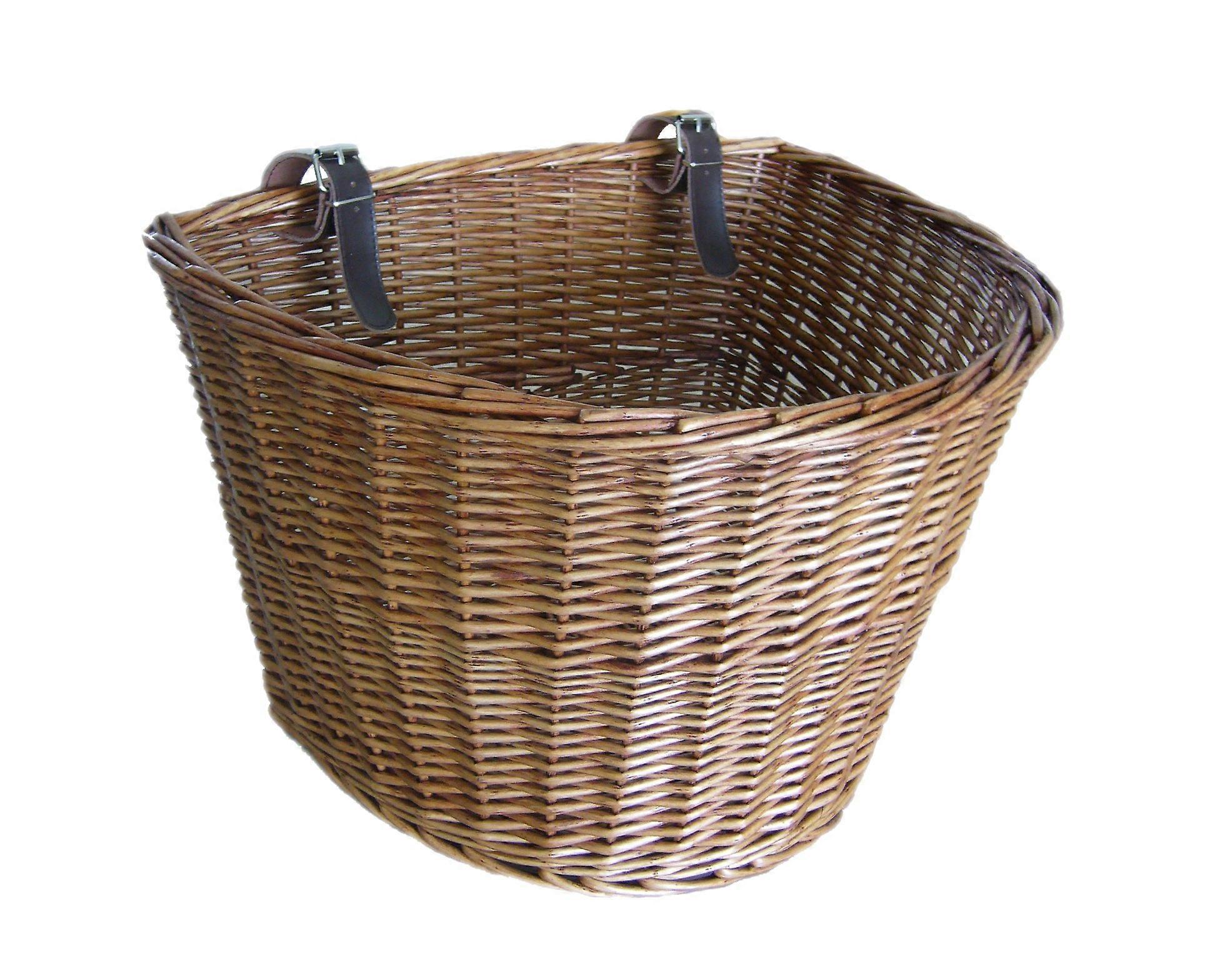 Traditional Wicker Bicycle Front Basket with Leather Straps