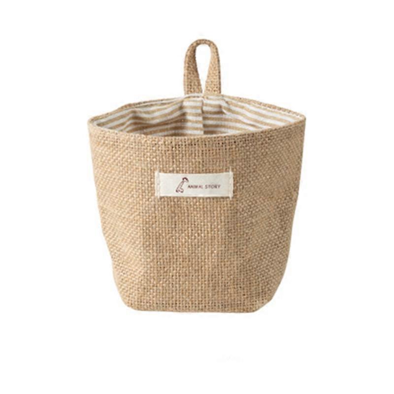 ストライプオフィスバスケットボックス化粧品バッグデスクトップハンドルリネンフラワーオーガナイザーコットンジュートストレージ雑貨装飾ポケットハンギング