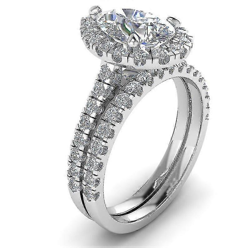 Bague en zircon en argent full diamond en forme de poire - Bague en zircon en forme de poire pour dames plaqué argent Full Diamond pear-shape Zircon Set Ring