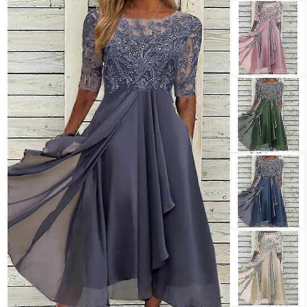 Dantel Aplikler Elbise Midi Kısa Kollu Abiye Elbiseler Düğün İçin Tüm Maç Elbise Casual All Match Elbise