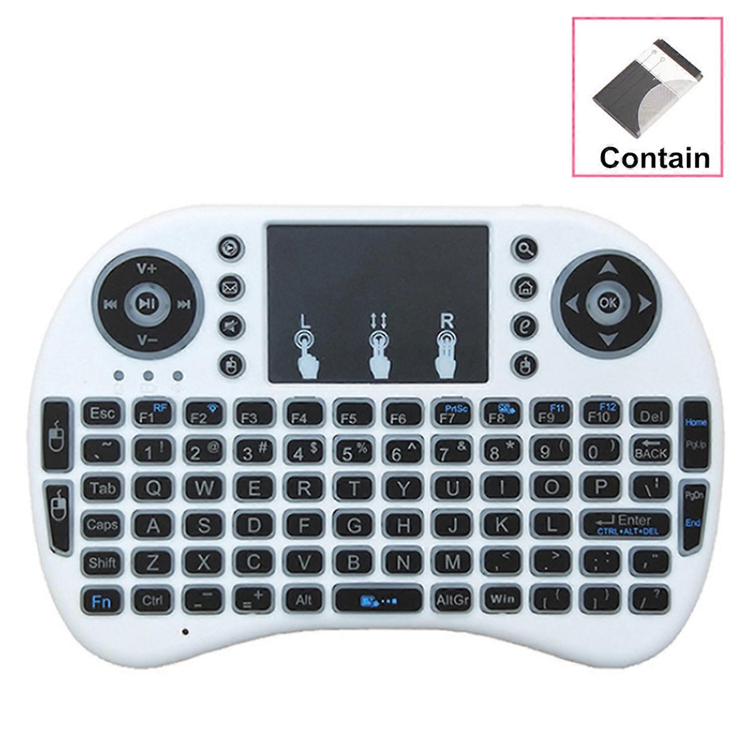 Mini 2.4GHz Multimedia Portable Wireless Handheld Mini Keyboard with Touchpad Mouse-i8 backlight (lithium battery) white