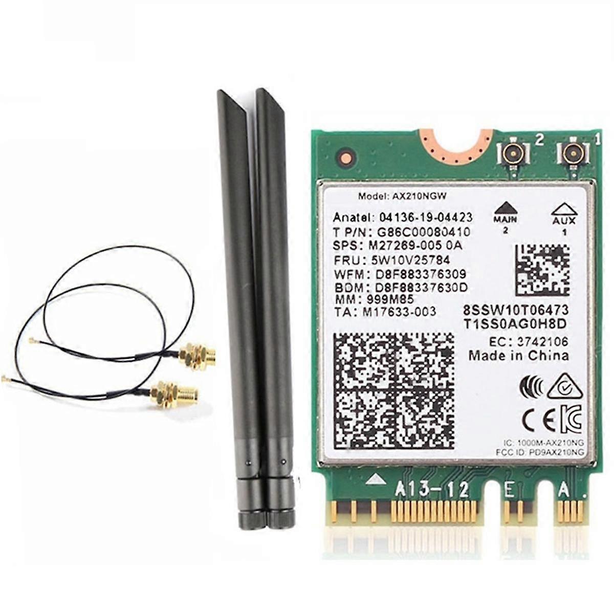 AX210NGW WIFI6E WiFi Card 5374Mbps Tri-Band 2.4G/5G/6G Bluetooth 5.2 -MIMO Wireless Network Card with 8DB Antenna Kit